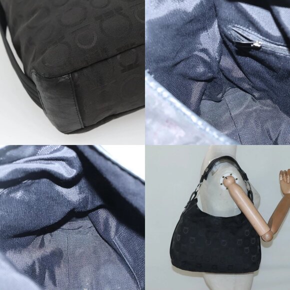 Salvatore Ferragamo Gancini Bag Canvas Leather Black Silver Auth bs26905 - Picture 16 of 16